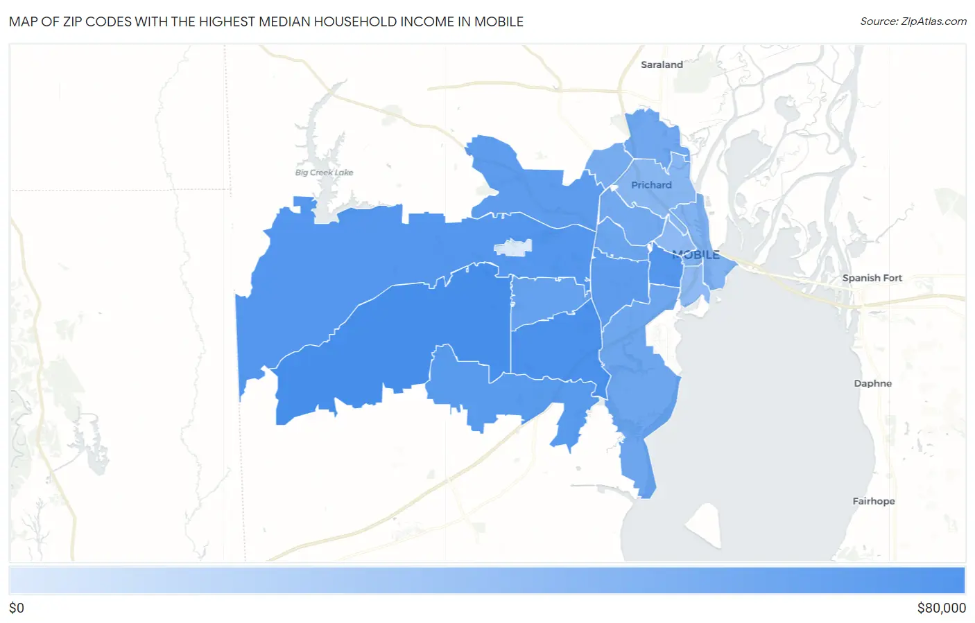 Zip Codes with the Highest Median Household Income in Mobile Map