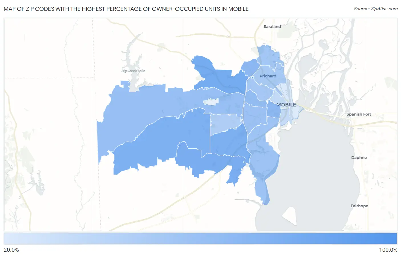 Zip Codes with the Highest Percentage of Owner-Occupied Units in Mobile Map