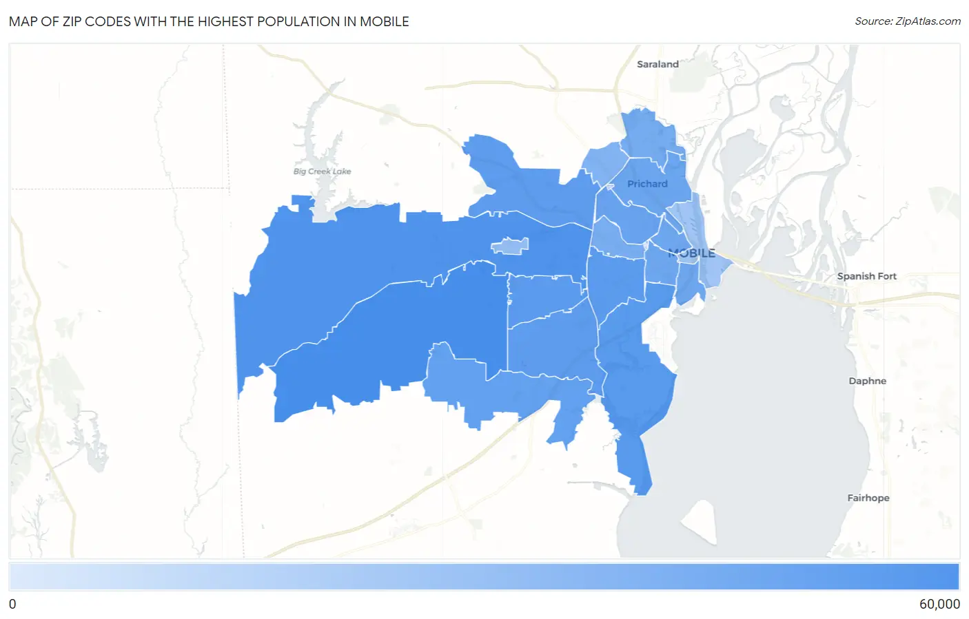 Zip Codes with the Highest Population in Mobile Map