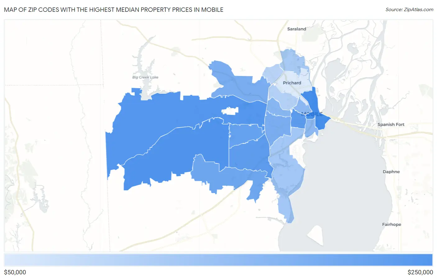 Zip Codes with the Highest Median Property Prices in Mobile Map