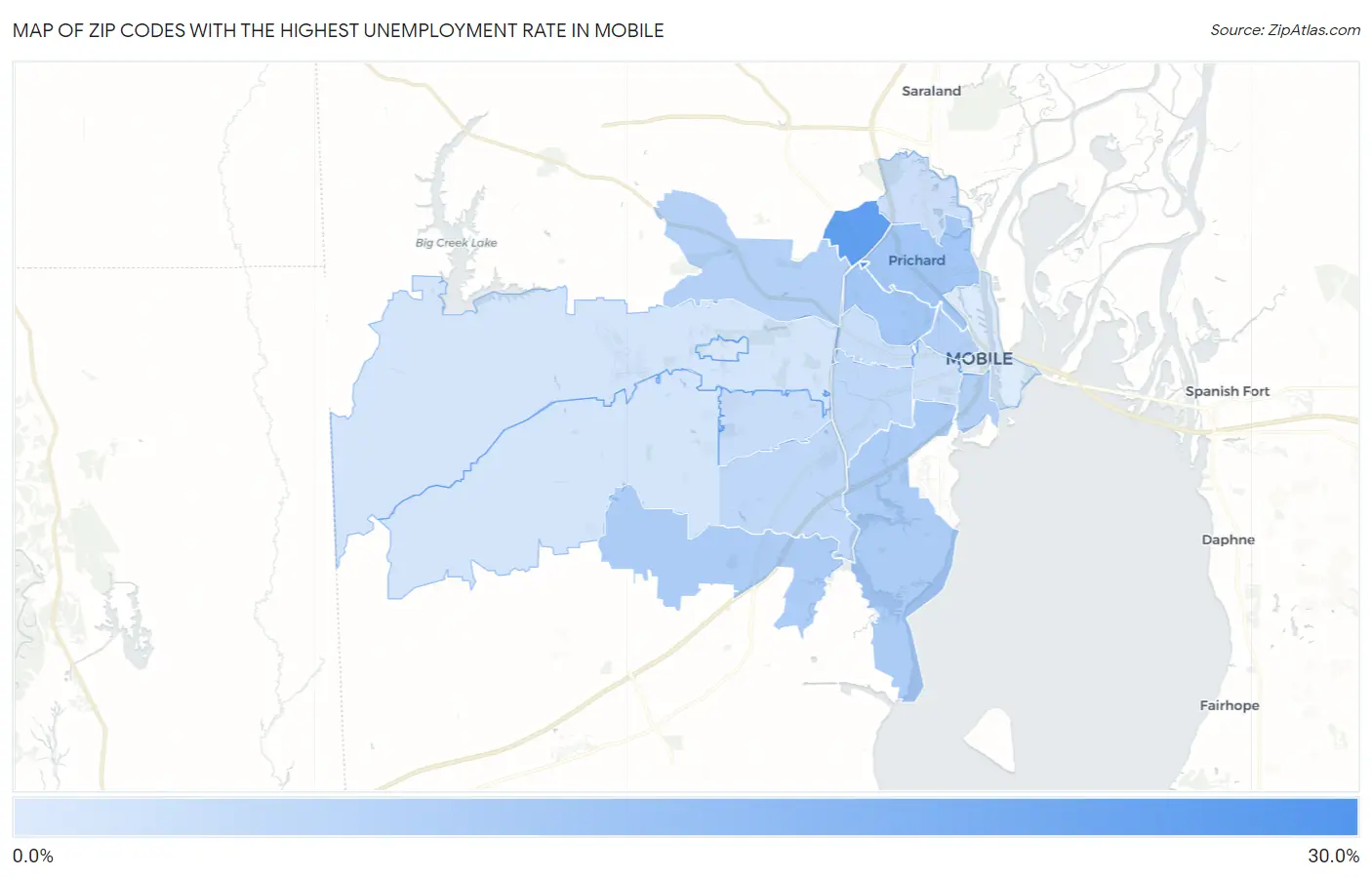 Zip Codes with the Highest Unemployment Rate in Mobile Map