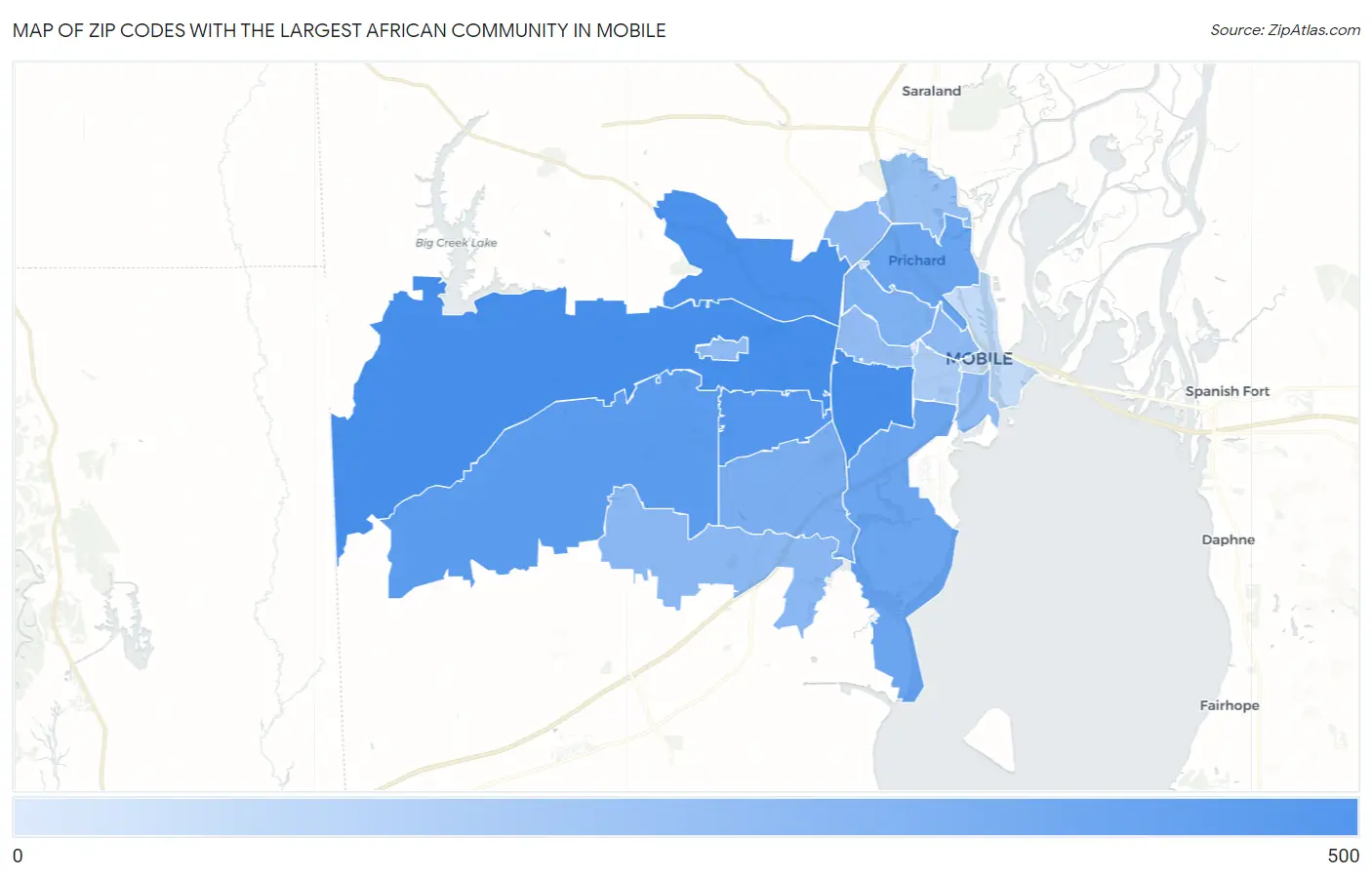 Zip Codes with the Largest African Community in Mobile Map