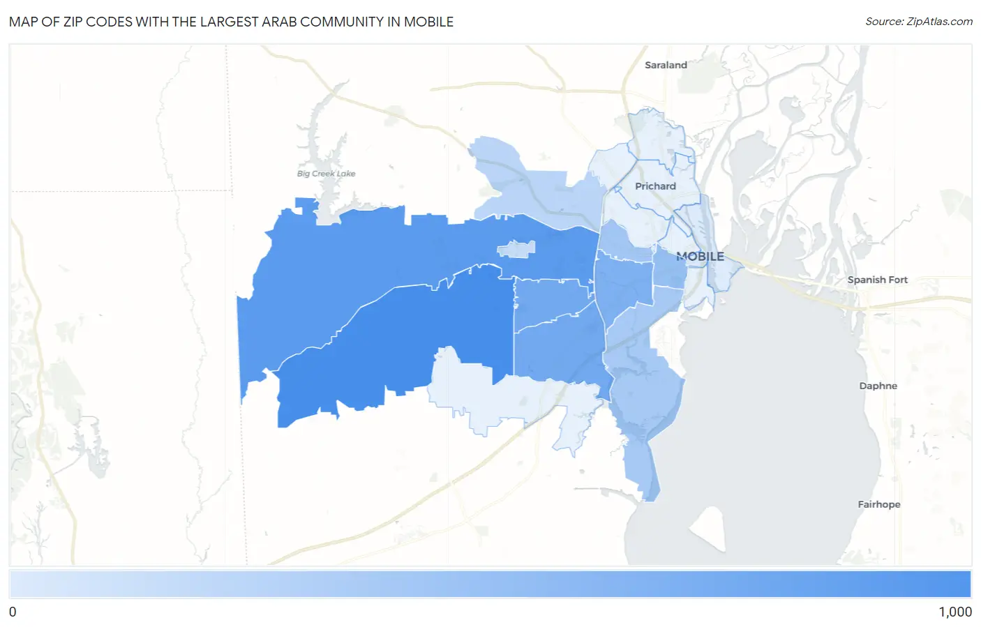 Zip Codes with the Largest Arab Community in Mobile Map