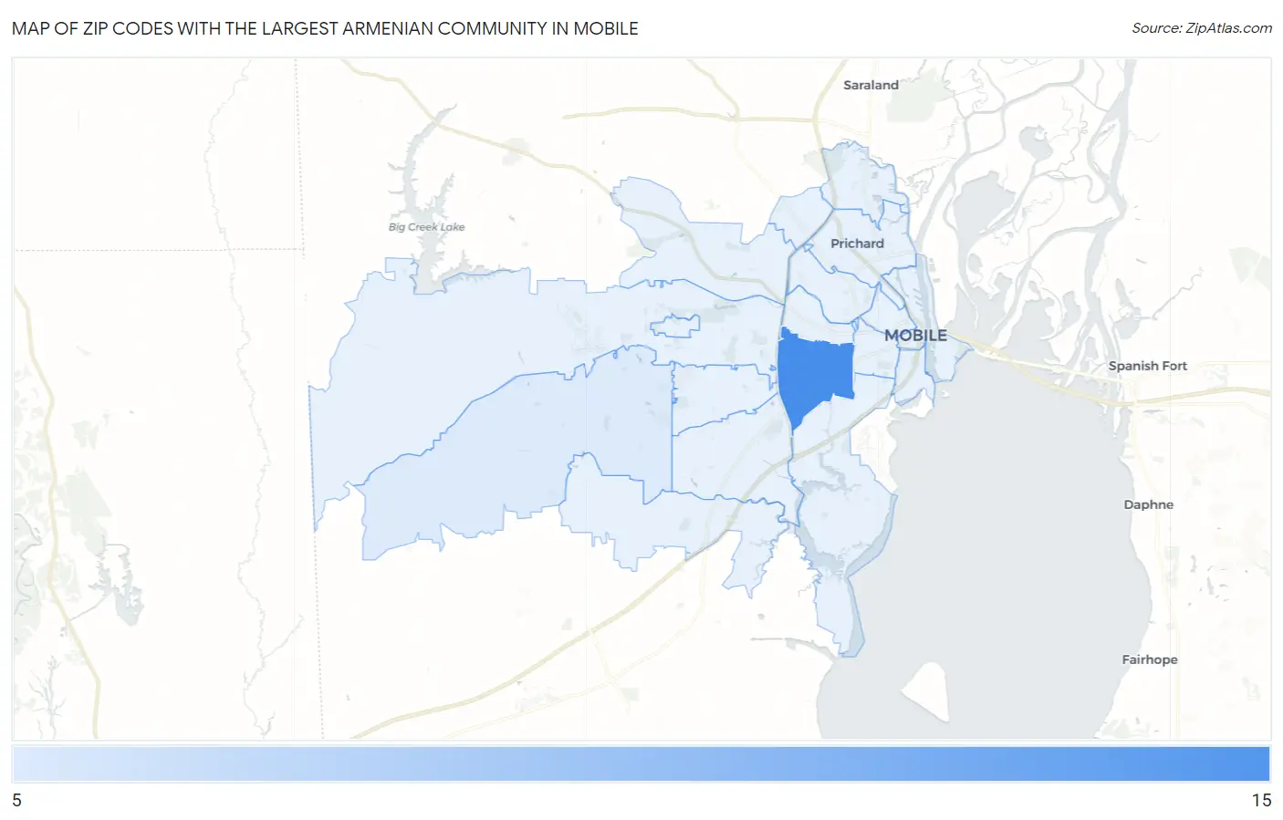 Zip Codes with the Largest Armenian Community in Mobile Map