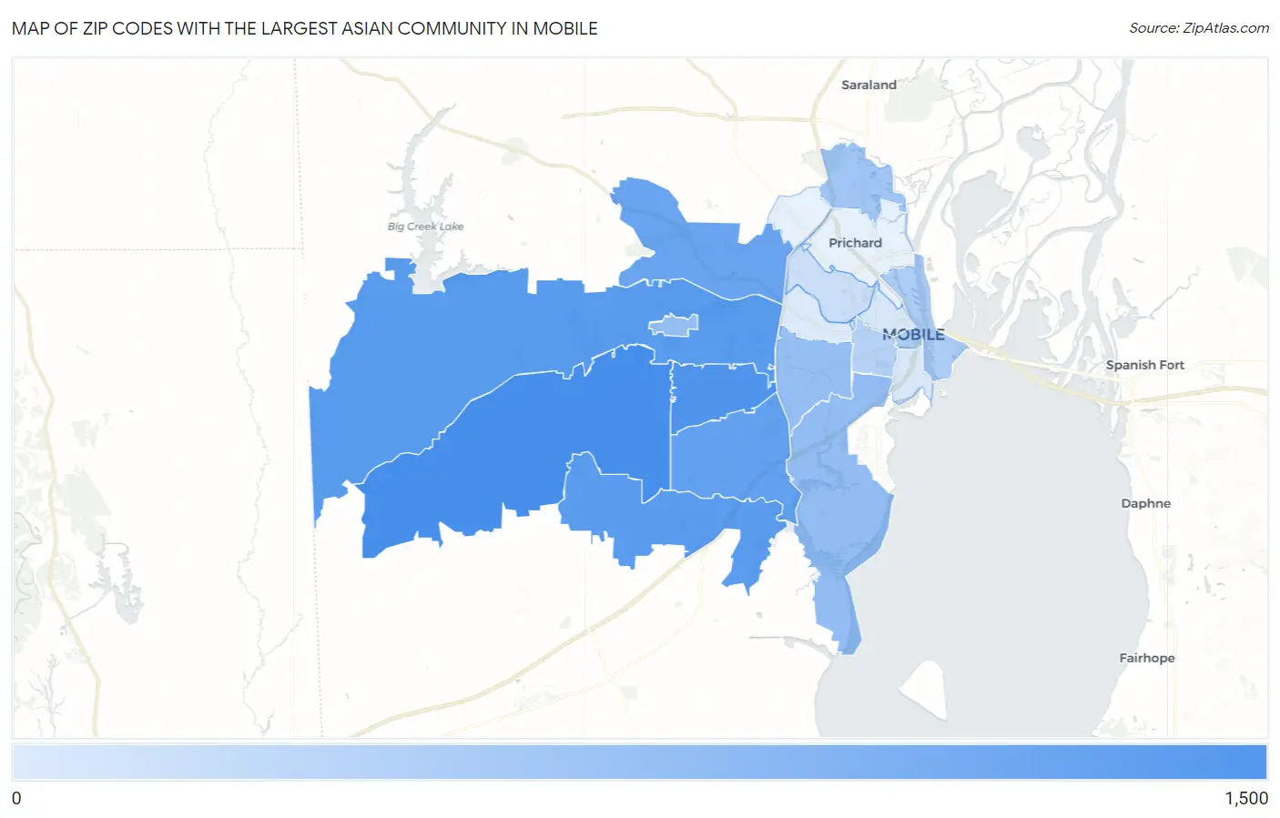 Zip Codes with the Largest Asian Community in Mobile Map