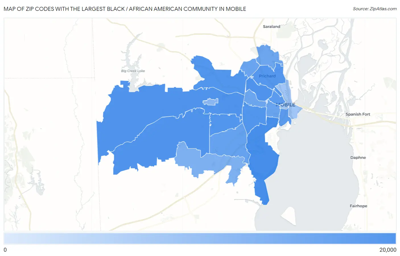 Zip Codes with the Largest Black / African American Community in Mobile Map