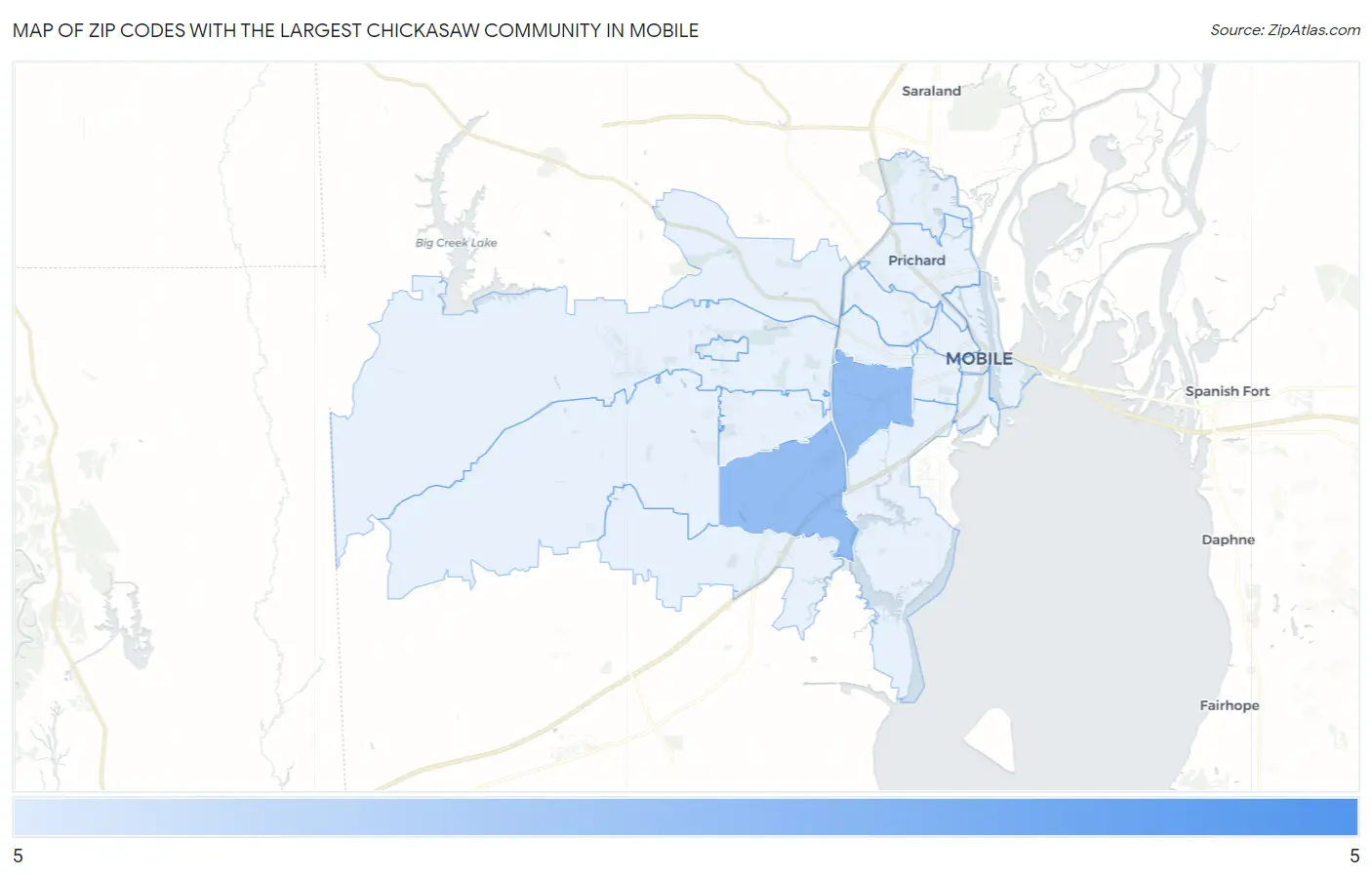 Zip Codes with the Largest Chickasaw Community in Mobile Map