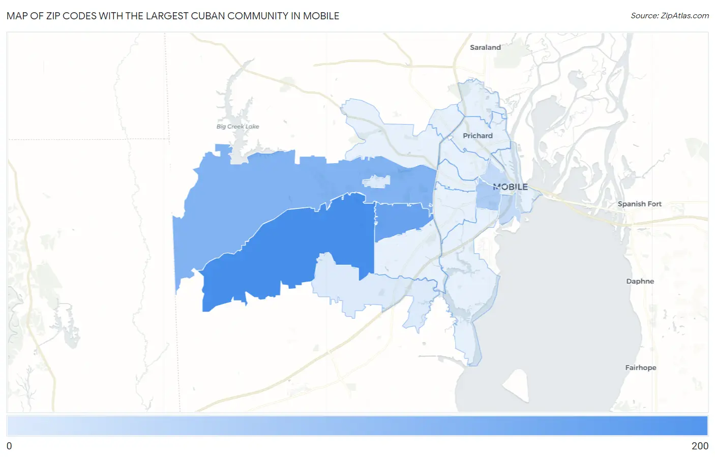 Zip Codes with the Largest Cuban Community in Mobile Map
