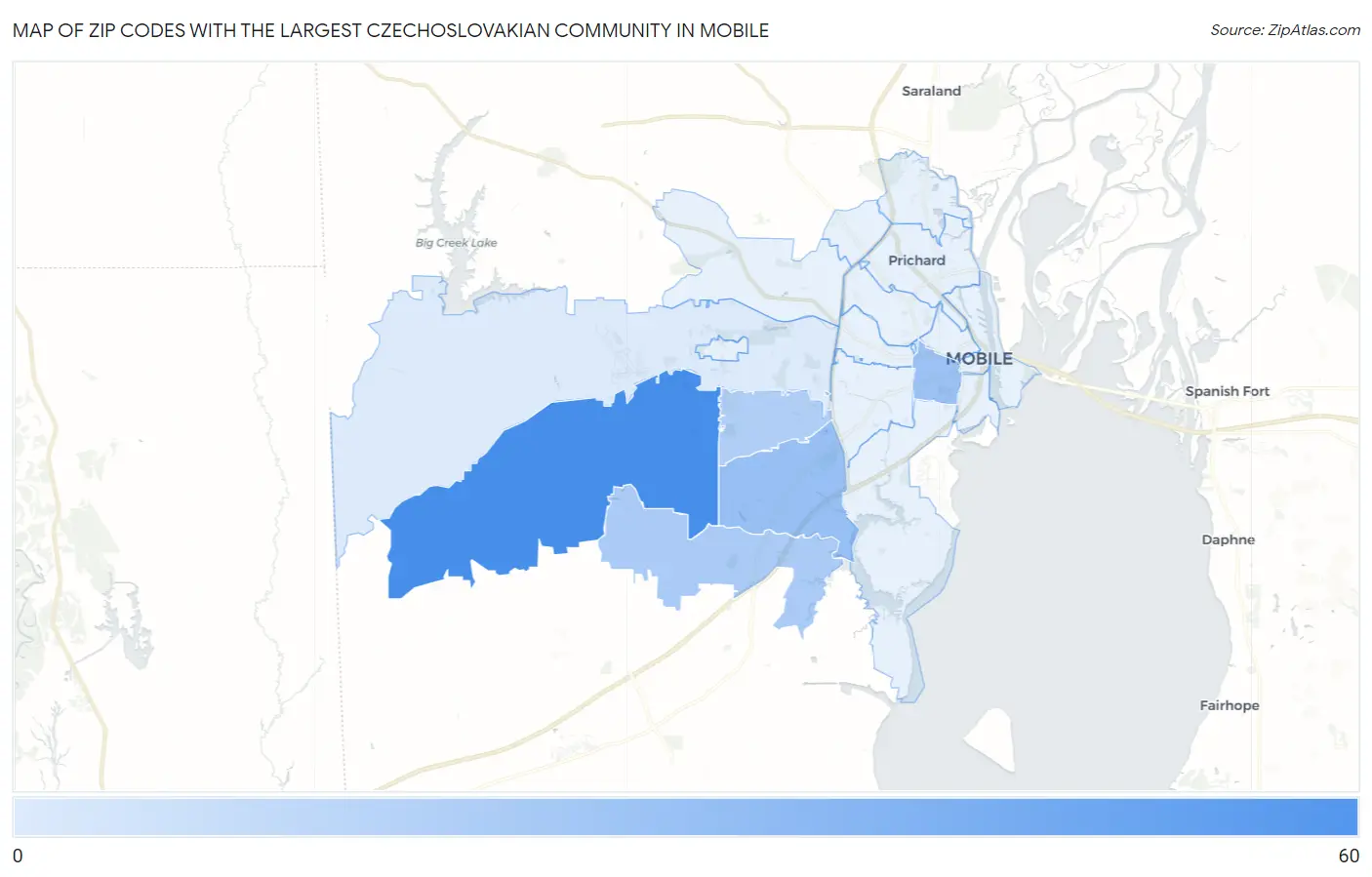 Zip Codes with the Largest Czechoslovakian Community in Mobile Map