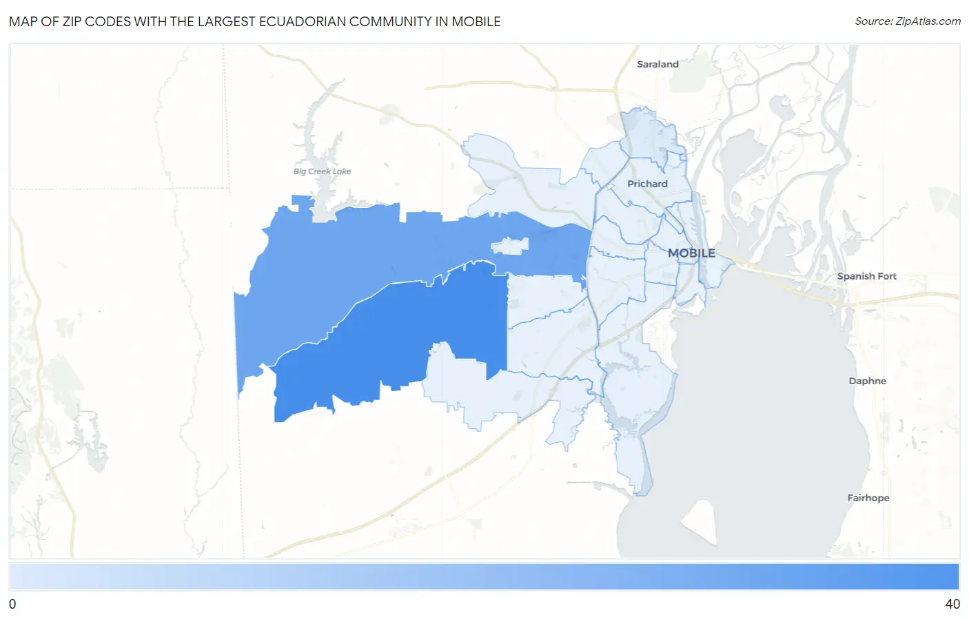 Zip Codes with the Largest Ecuadorian Community in Mobile Map