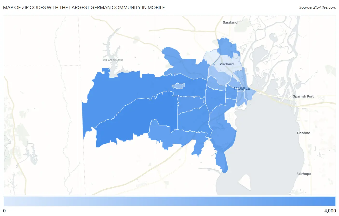 Zip Codes with the Largest German Community in Mobile Map