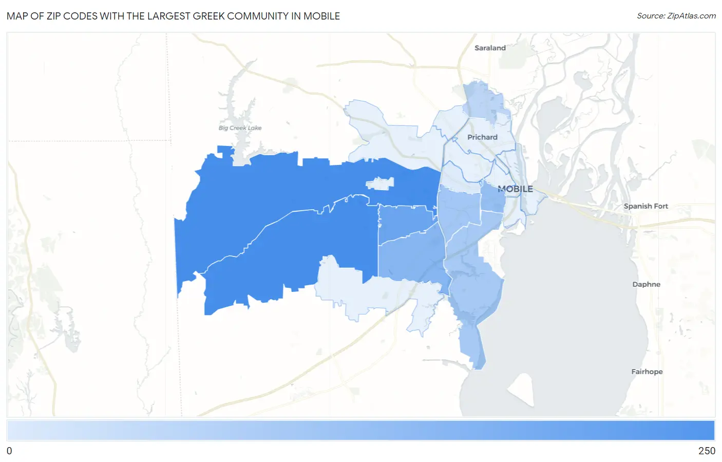 Zip Codes with the Largest Greek Community in Mobile Map