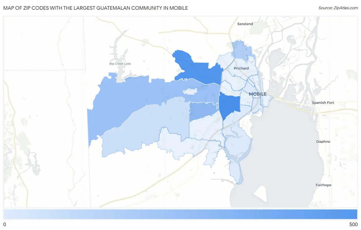 Zip Codes with the Largest Guatemalan Community in Mobile Map