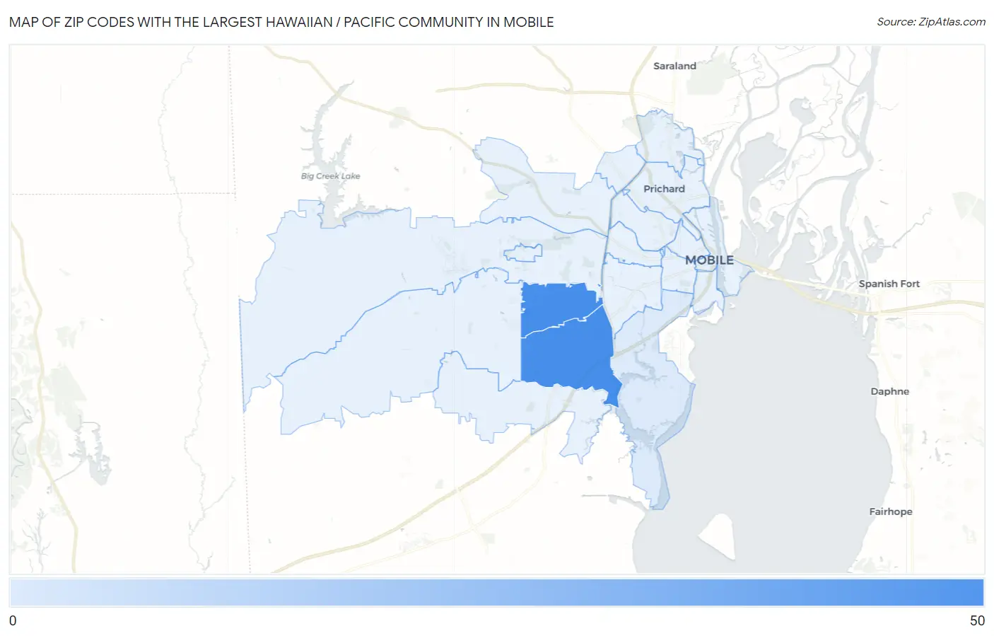 Zip Codes with the Largest Hawaiian / Pacific Community in Mobile Map