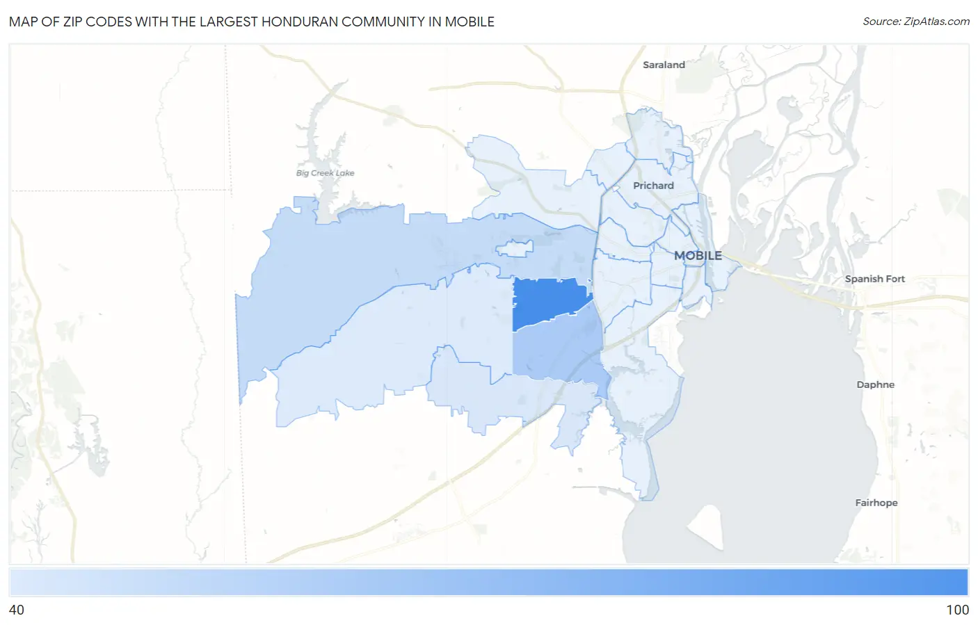 Zip Codes with the Largest Honduran Community in Mobile Map