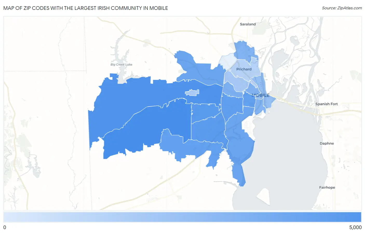 Zip Codes with the Largest Irish Community in Mobile Map
