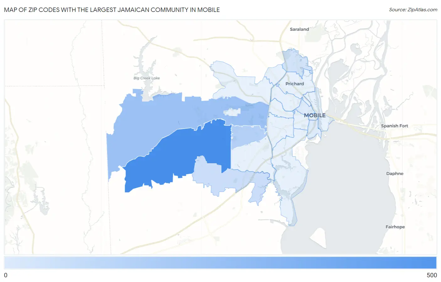 Zip Codes with the Largest Jamaican Community in Mobile Map