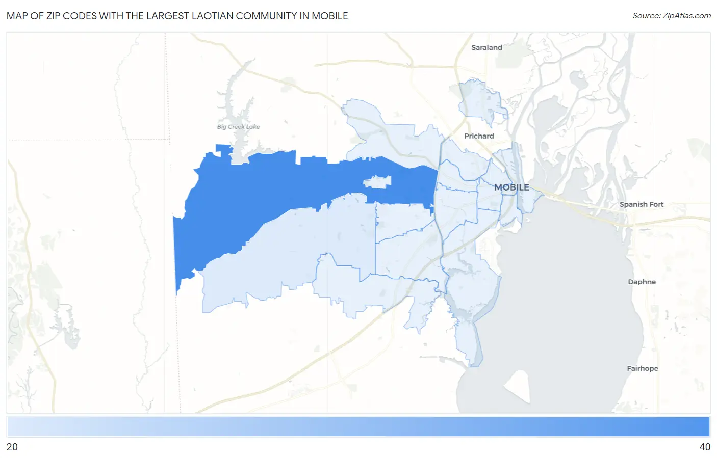 Zip Codes with the Largest Laotian Community in Mobile Map