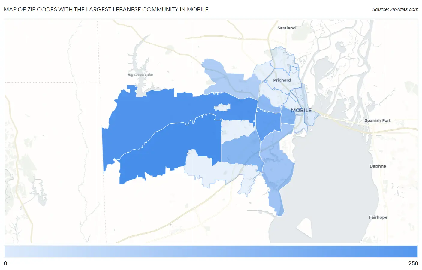 Zip Codes with the Largest Lebanese Community in Mobile Map