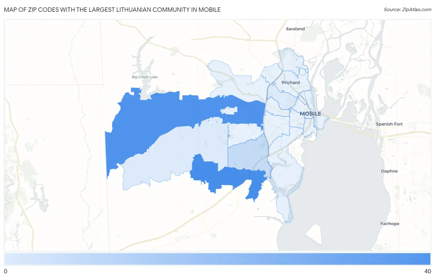 Zip Codes with the Largest Lithuanian Community in Mobile Map