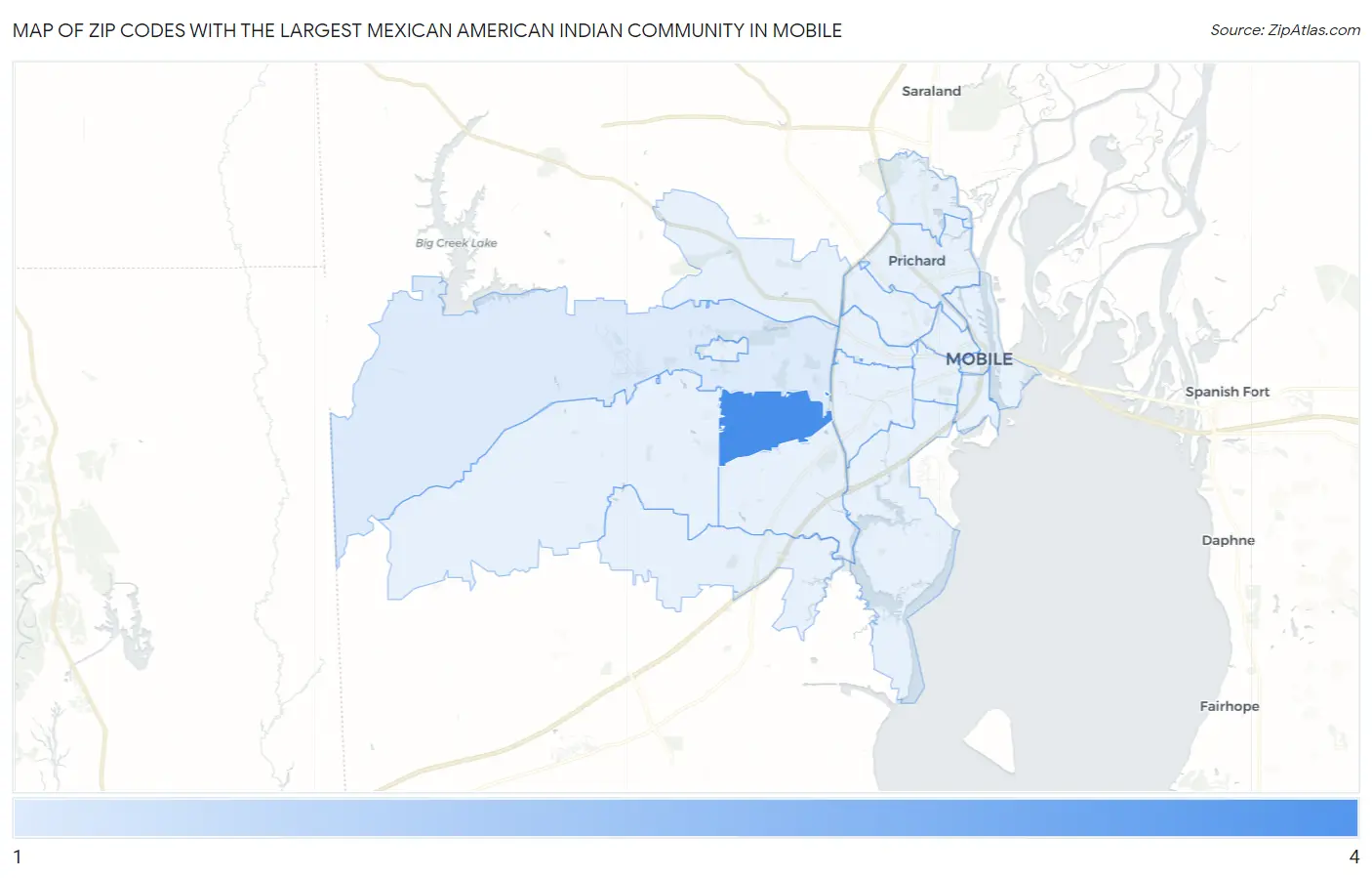 Zip Codes with the Largest Mexican American Indian Community in Mobile Map