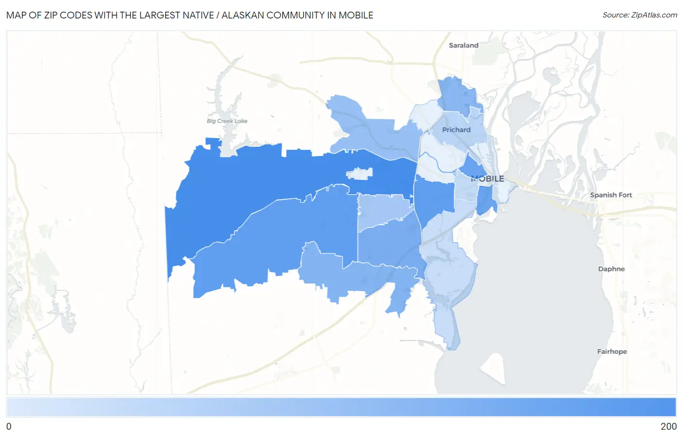 Zip Codes with the Largest Native / Alaskan Community in Mobile Map