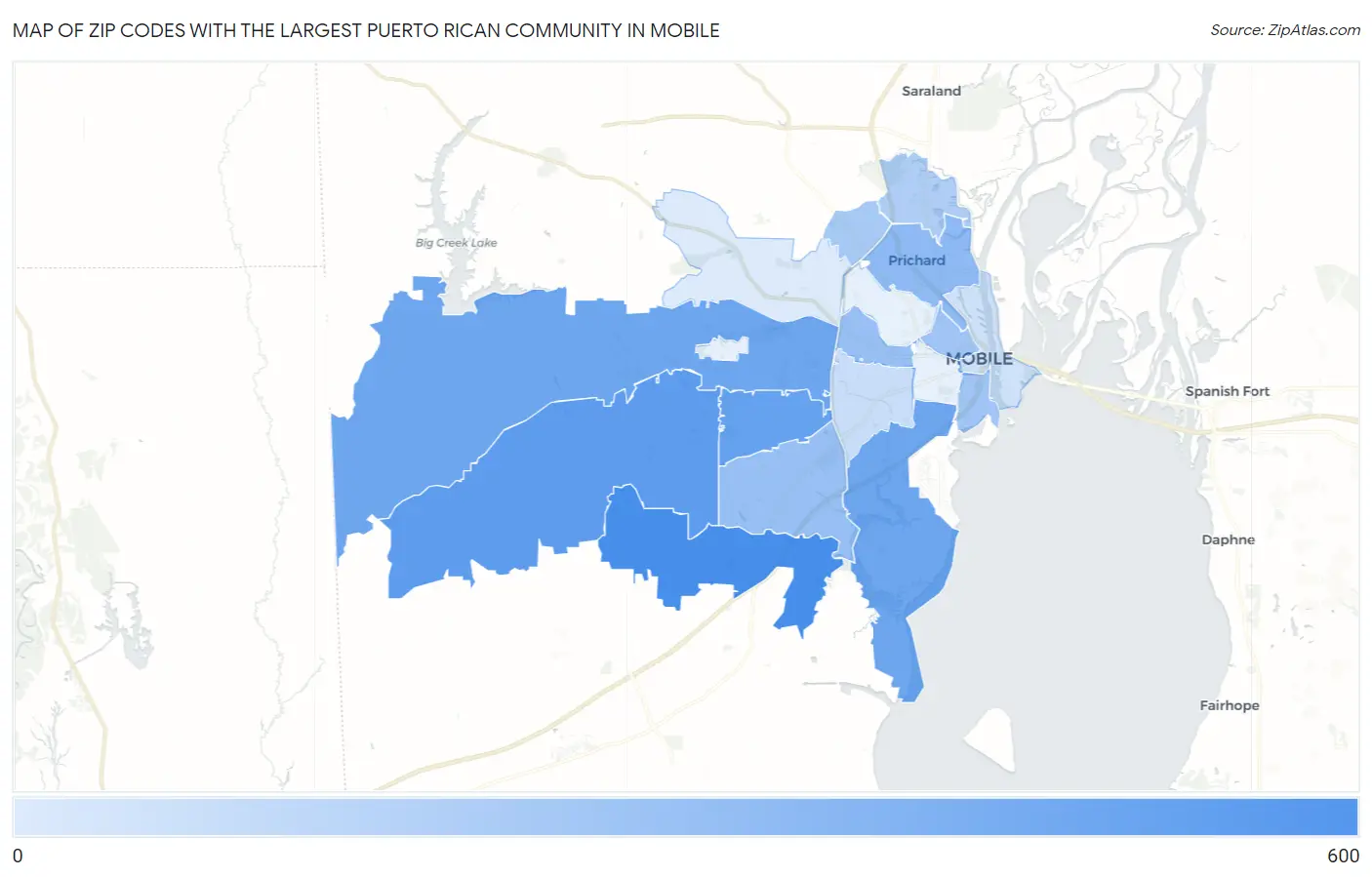 Zip Codes with the Largest Puerto Rican Community in Mobile Map