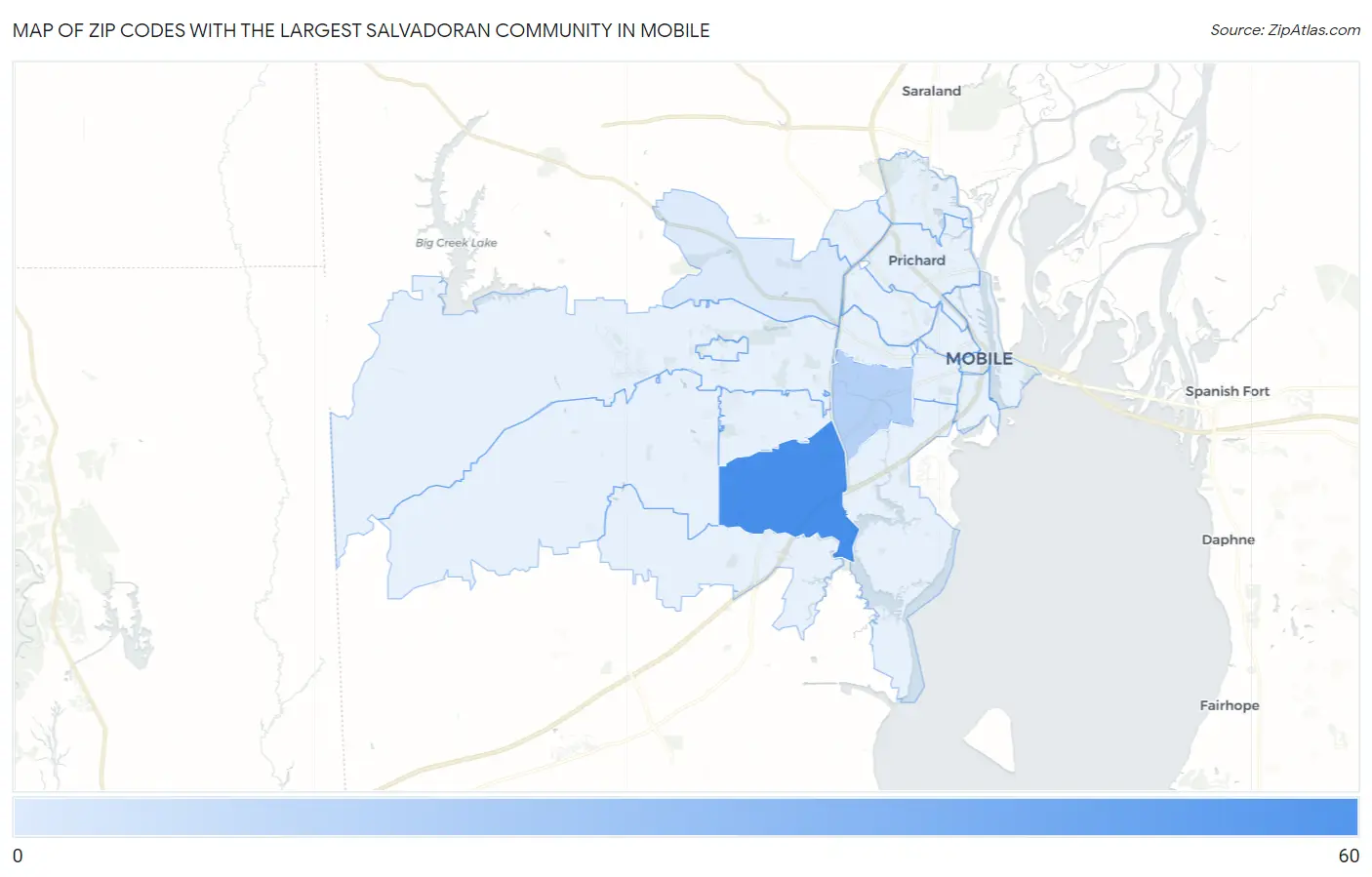 Zip Codes with the Largest Salvadoran Community in Mobile Map