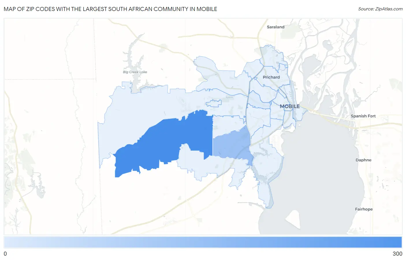 Zip Codes with the Largest South African Community in Mobile Map