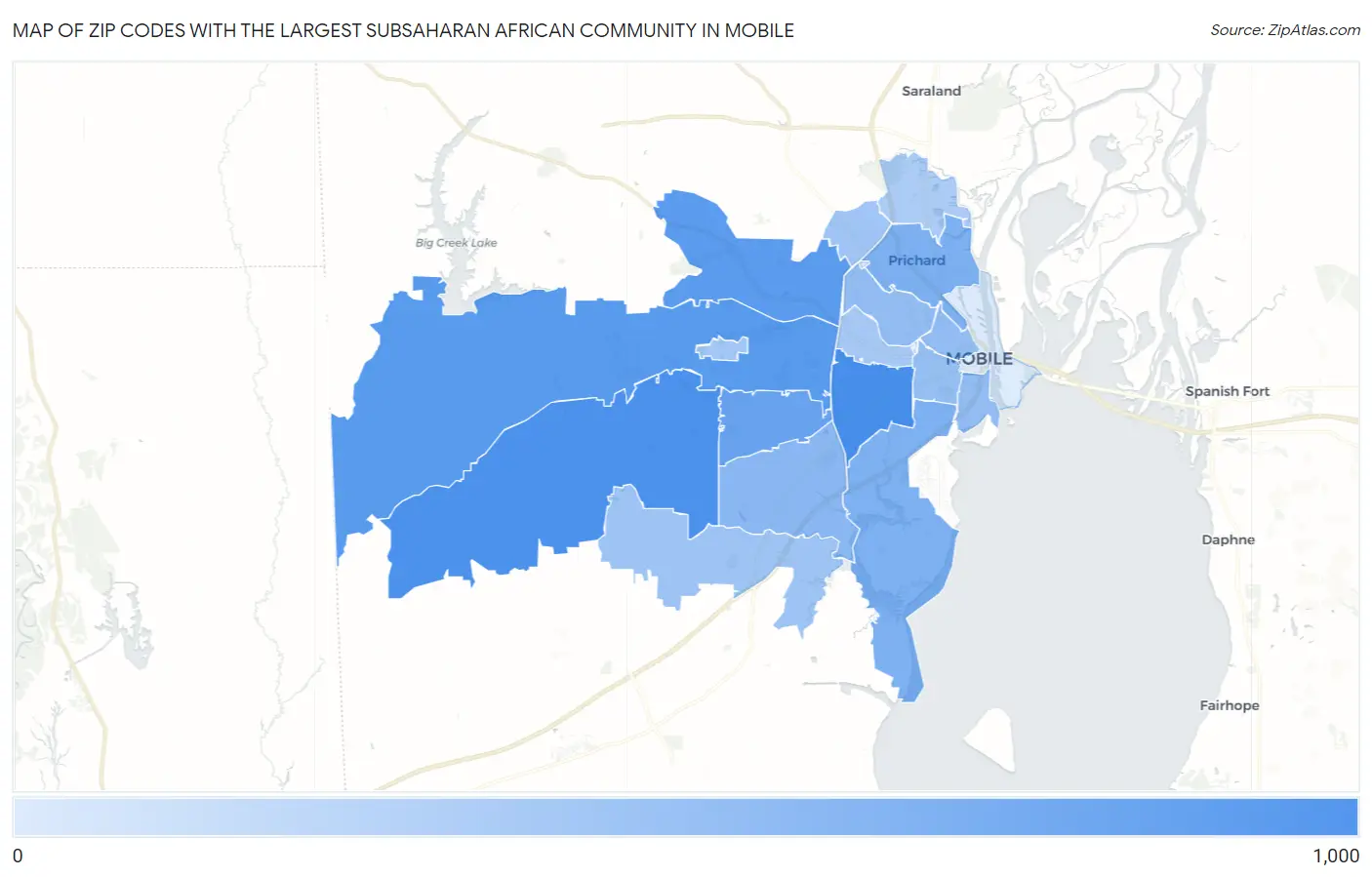 Zip Codes with the Largest Subsaharan African Community in Mobile Map