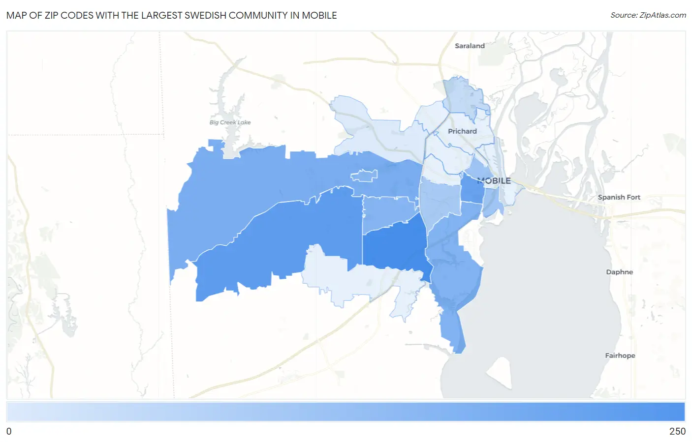 Zip Codes with the Largest Swedish Community in Mobile Map