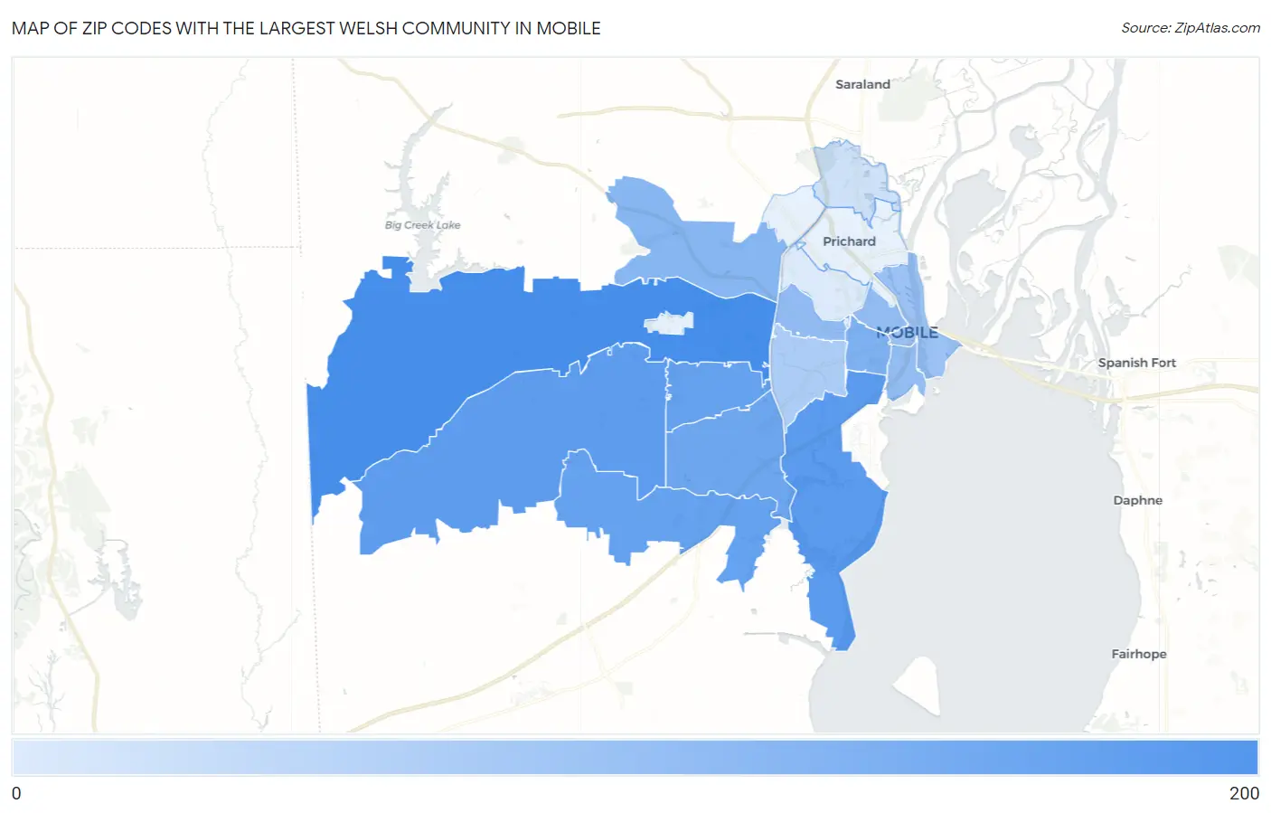 Zip Codes with the Largest Welsh Community in Mobile Map