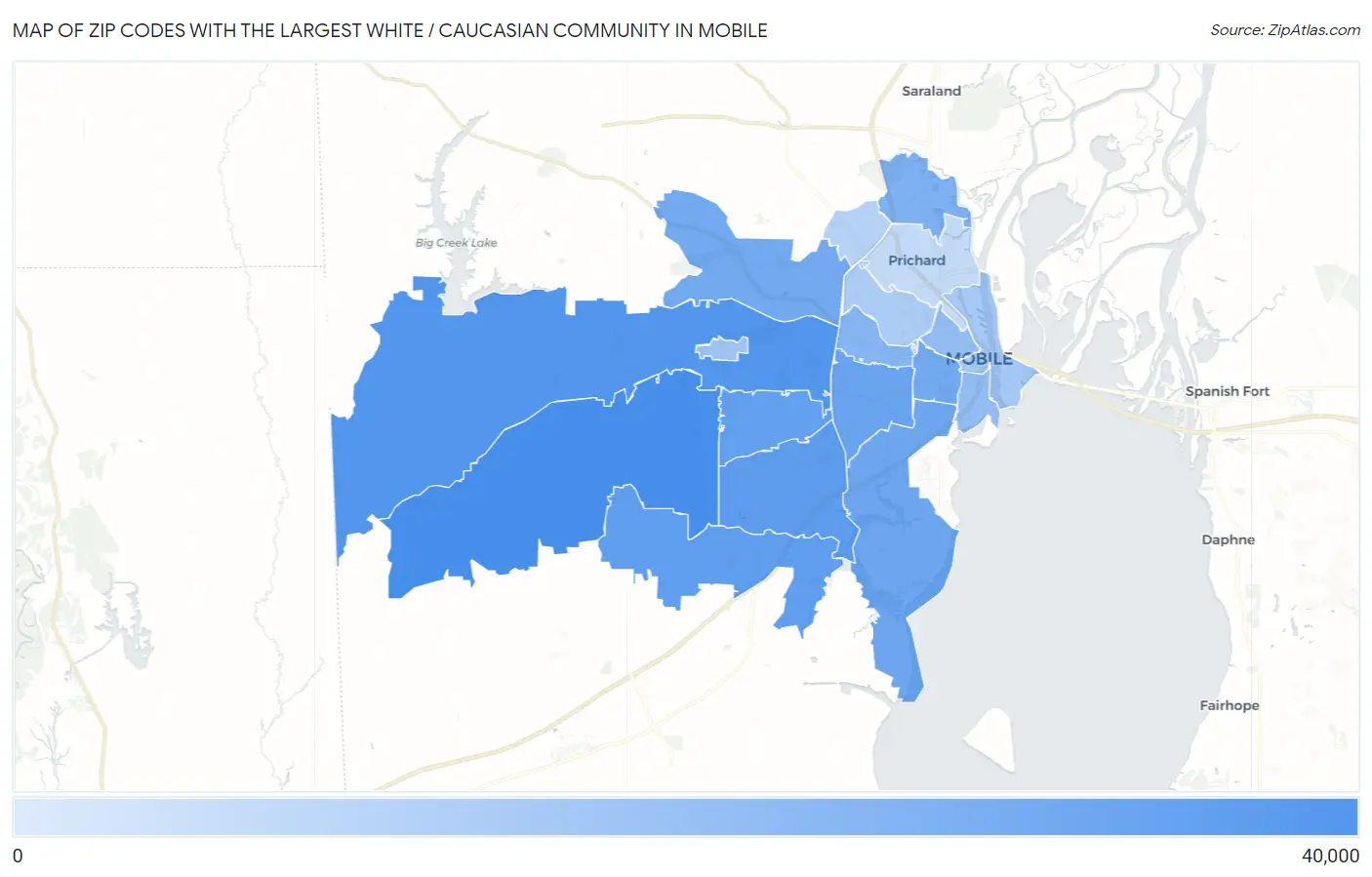 Zip Codes with the Largest White / Caucasian Community in Mobile Map