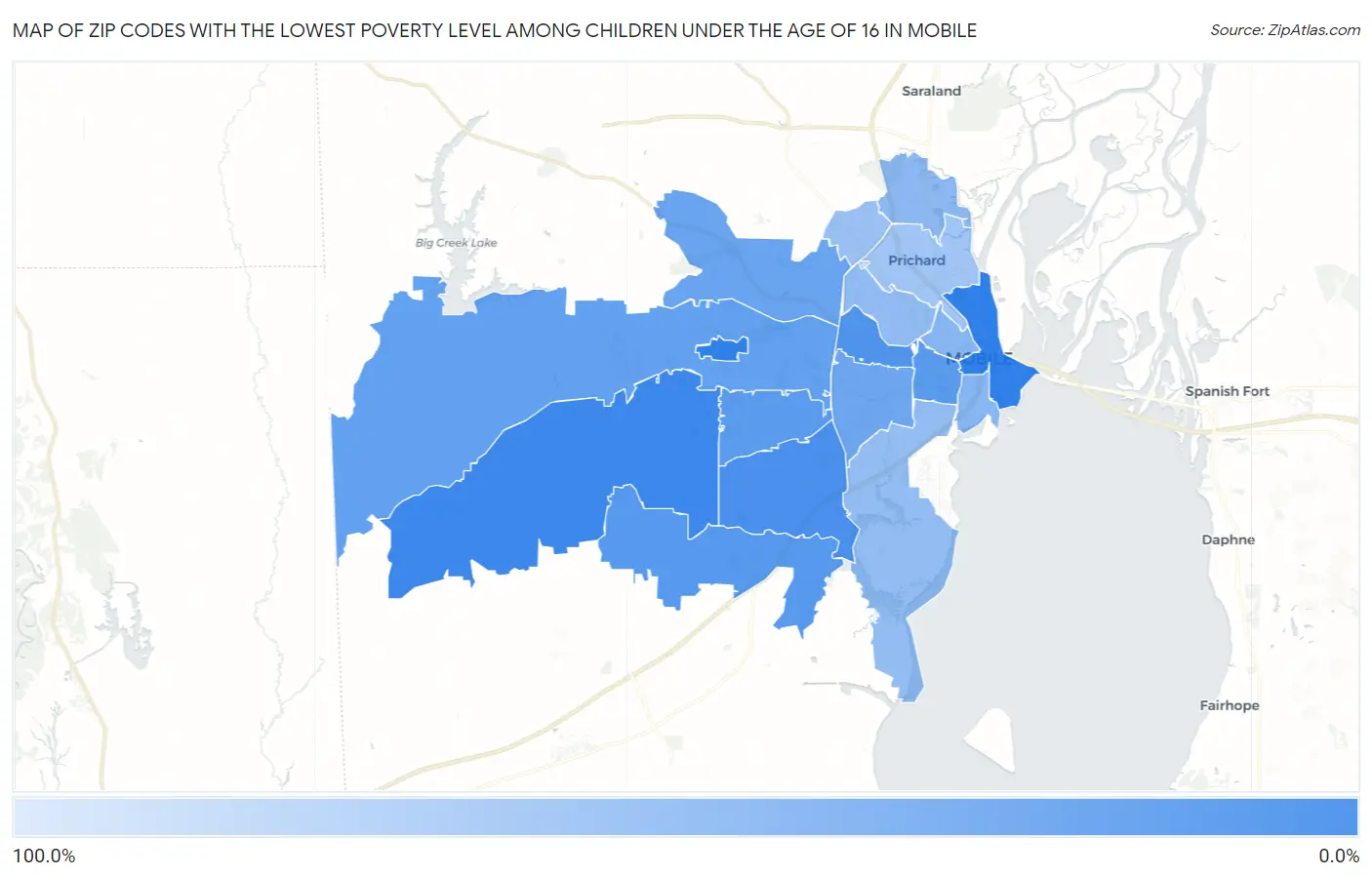Zip Codes with the Lowest Poverty Level Among Children Under the Age of 16 in Mobile Map