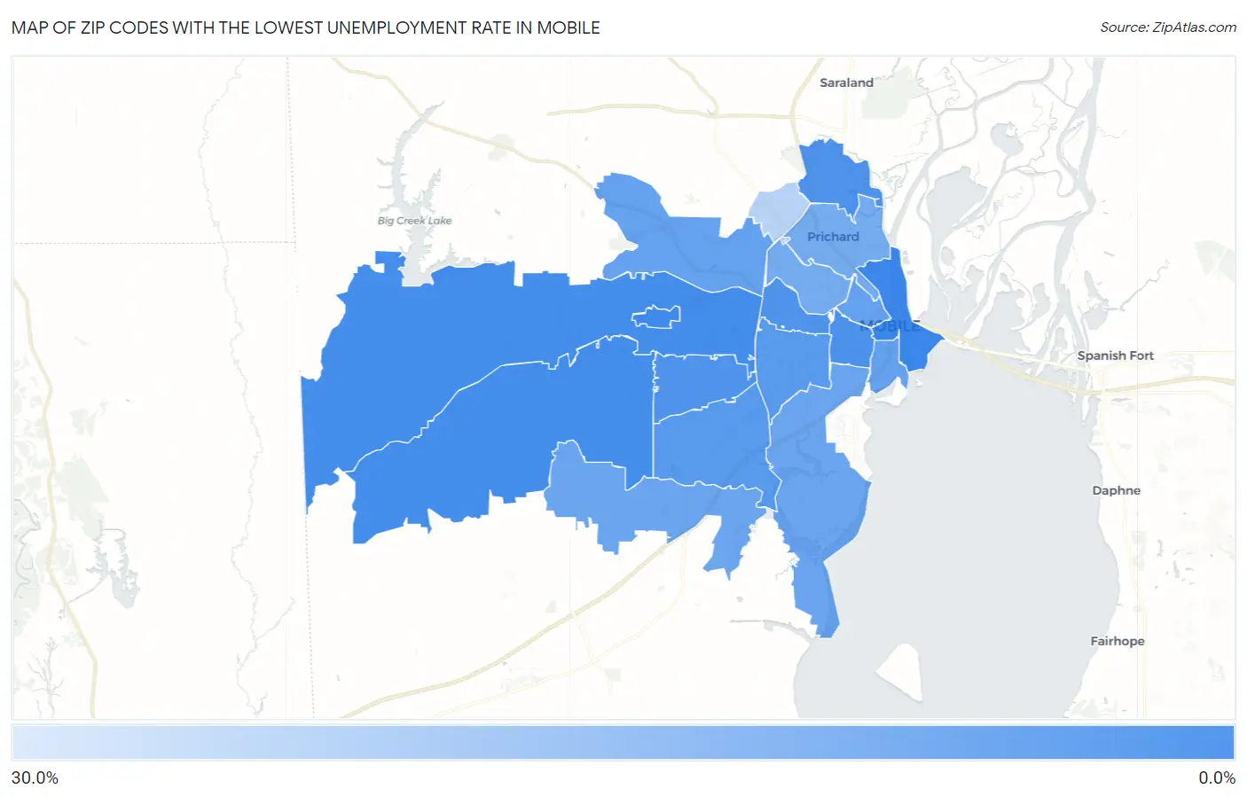 Zip Codes with the Lowest Unemployment Rate in Mobile Map