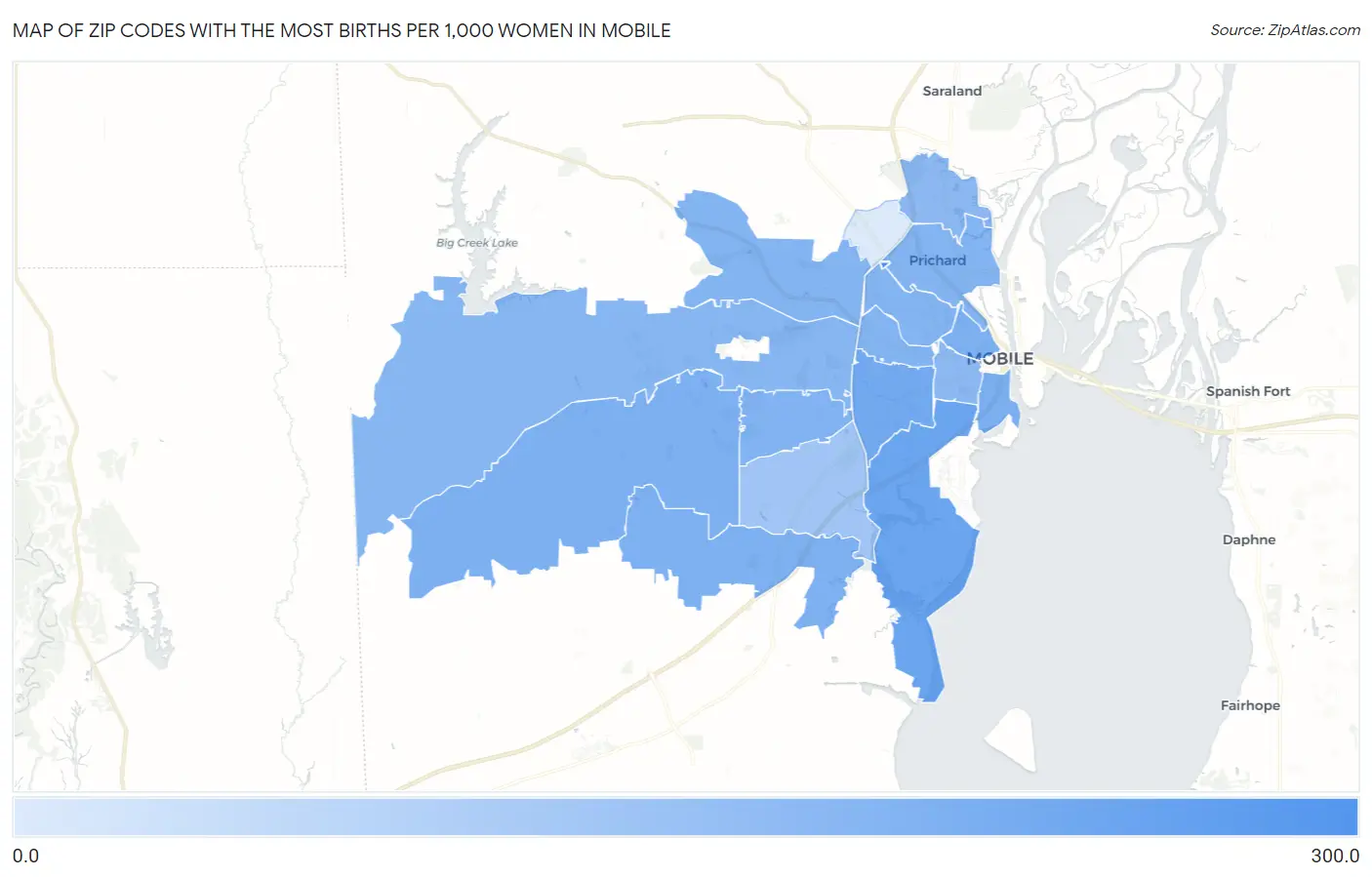 Zip Codes with the Most Births per 1,000 Women in Mobile Map