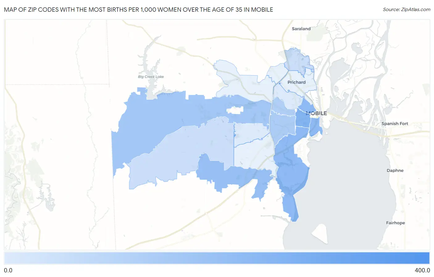 Zip Codes with the Most Births per 1,000 Women Over the Age of 35 in Mobile Map