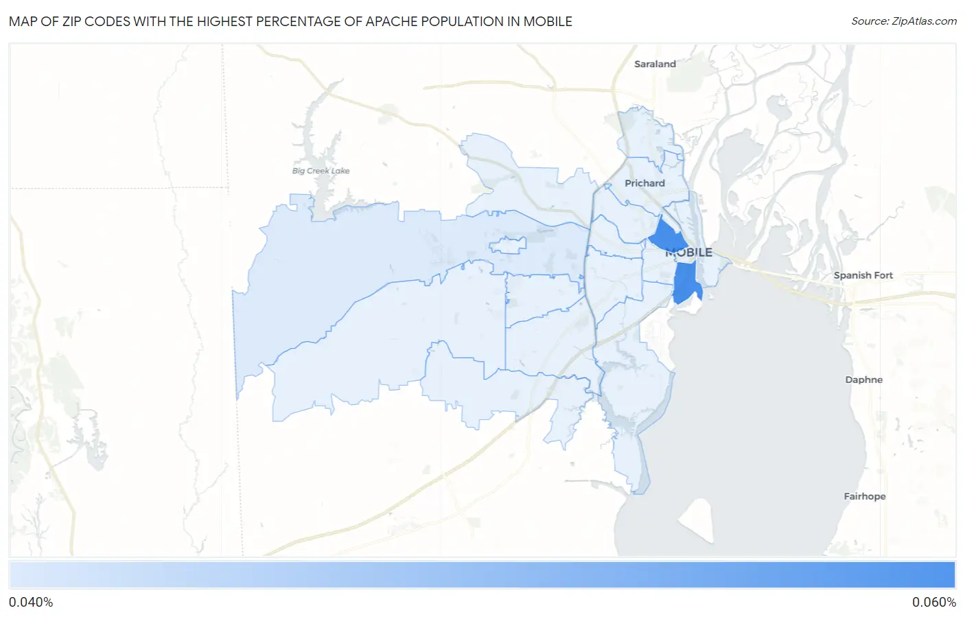 Zip Codes with the Highest Percentage of Apache Population in Mobile Map