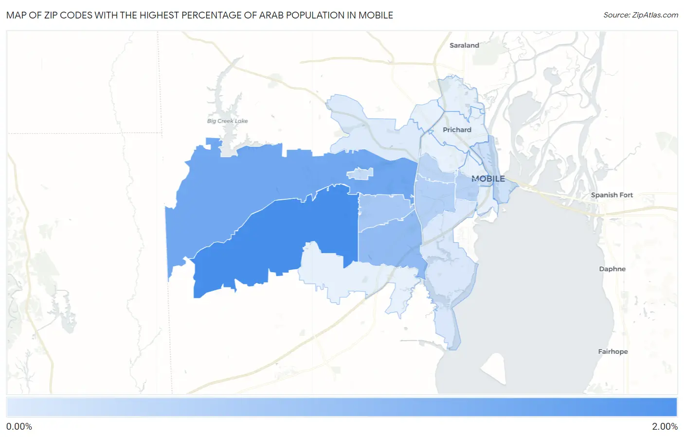 Zip Codes with the Highest Percentage of Arab Population in Mobile Map