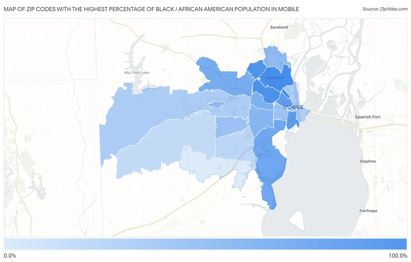 Zip Codes with the Highest Percentage of Black / African American Population in Mobile Map