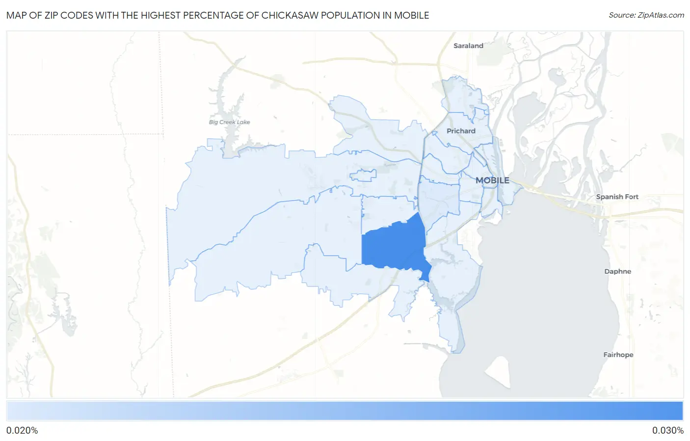 Zip Codes with the Highest Percentage of Chickasaw Population in Mobile Map