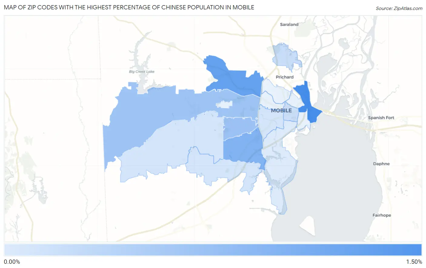 Zip Codes with the Highest Percentage of Chinese Population in Mobile Map