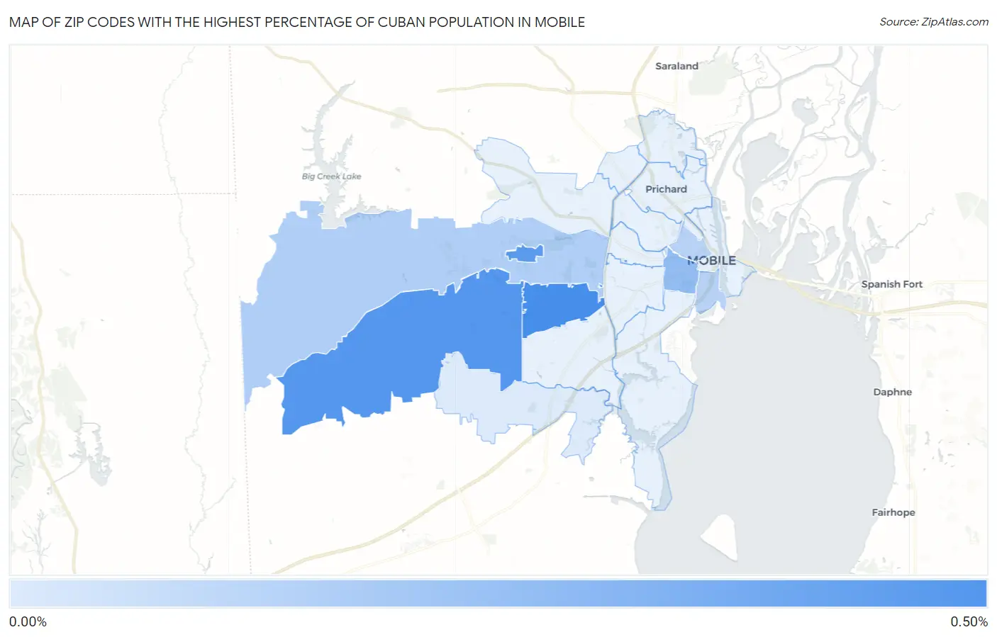 Zip Codes with the Highest Percentage of Cuban Population in Mobile Map