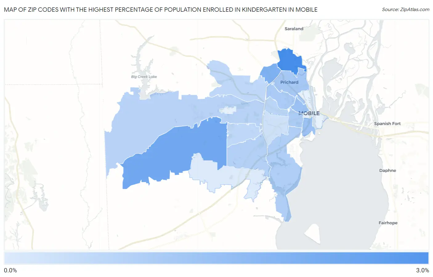 Zip Codes with the Highest Percentage of Population Enrolled in Kindergarten in Mobile Map