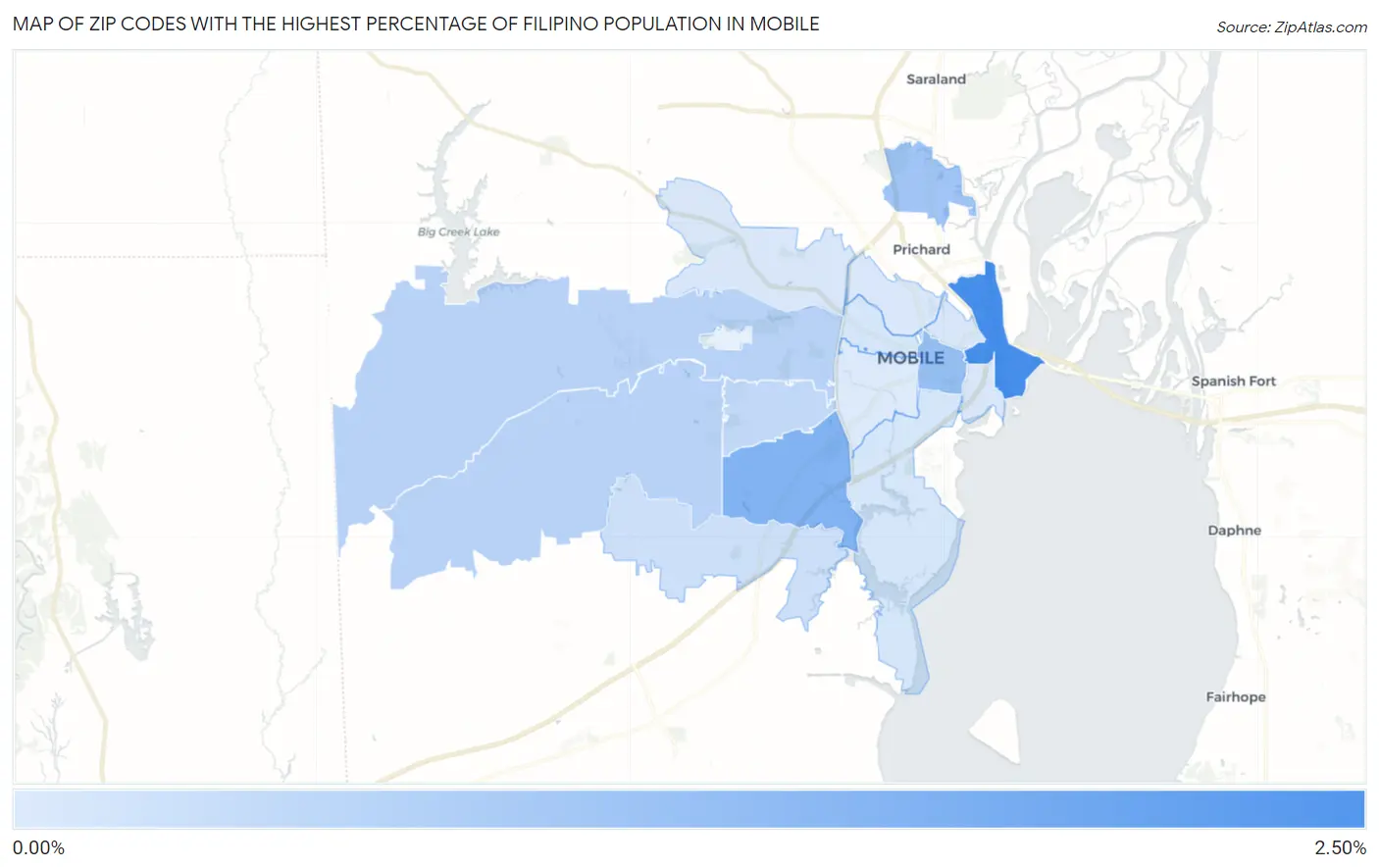 Zip Codes with the Highest Percentage of Filipino Population in Mobile Map