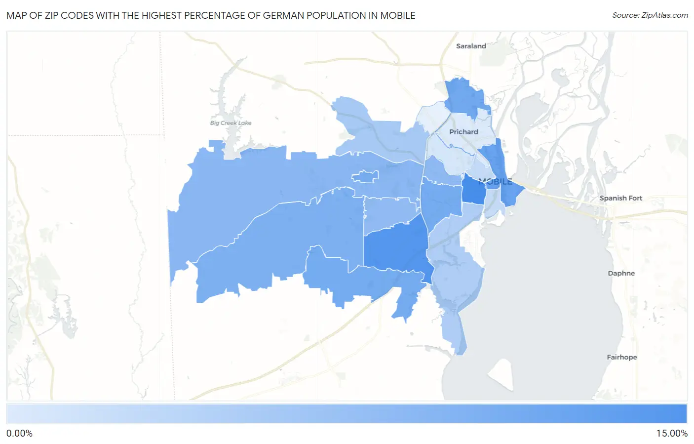 Zip Codes with the Highest Percentage of German Population in Mobile Map