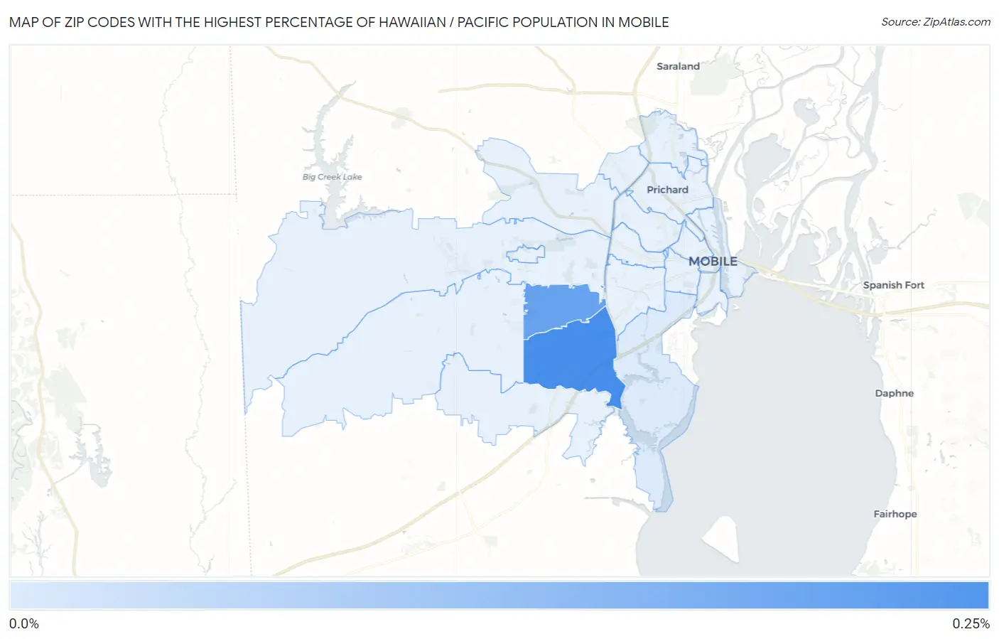 Zip Codes with the Highest Percentage of Hawaiian / Pacific Population in Mobile Map