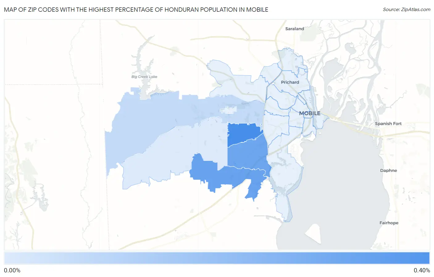 Zip Codes with the Highest Percentage of Honduran Population in Mobile Map