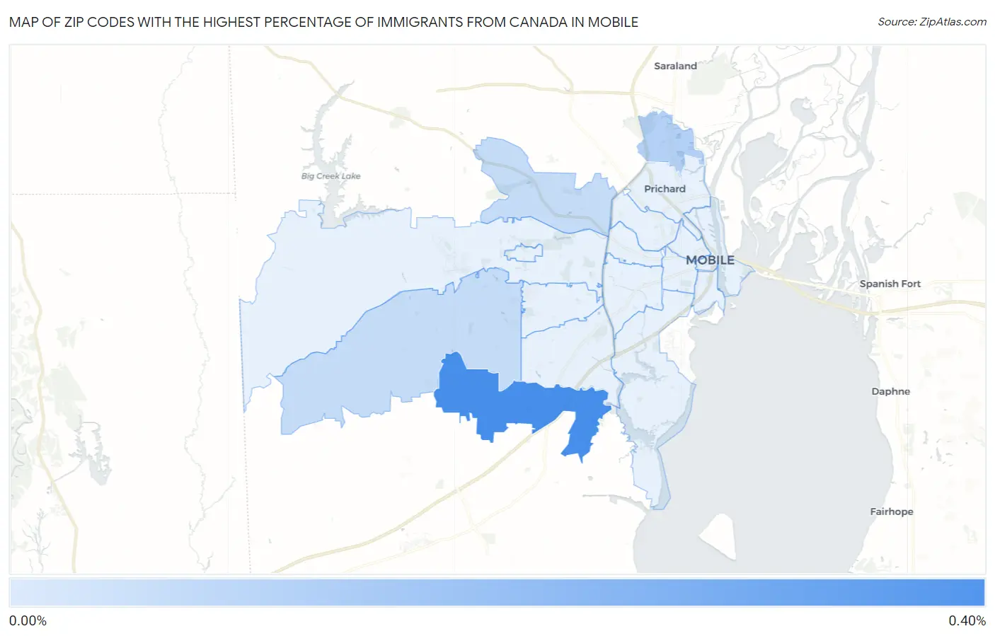 Zip Codes with the Highest Percentage of Immigrants from Canada in Mobile Map