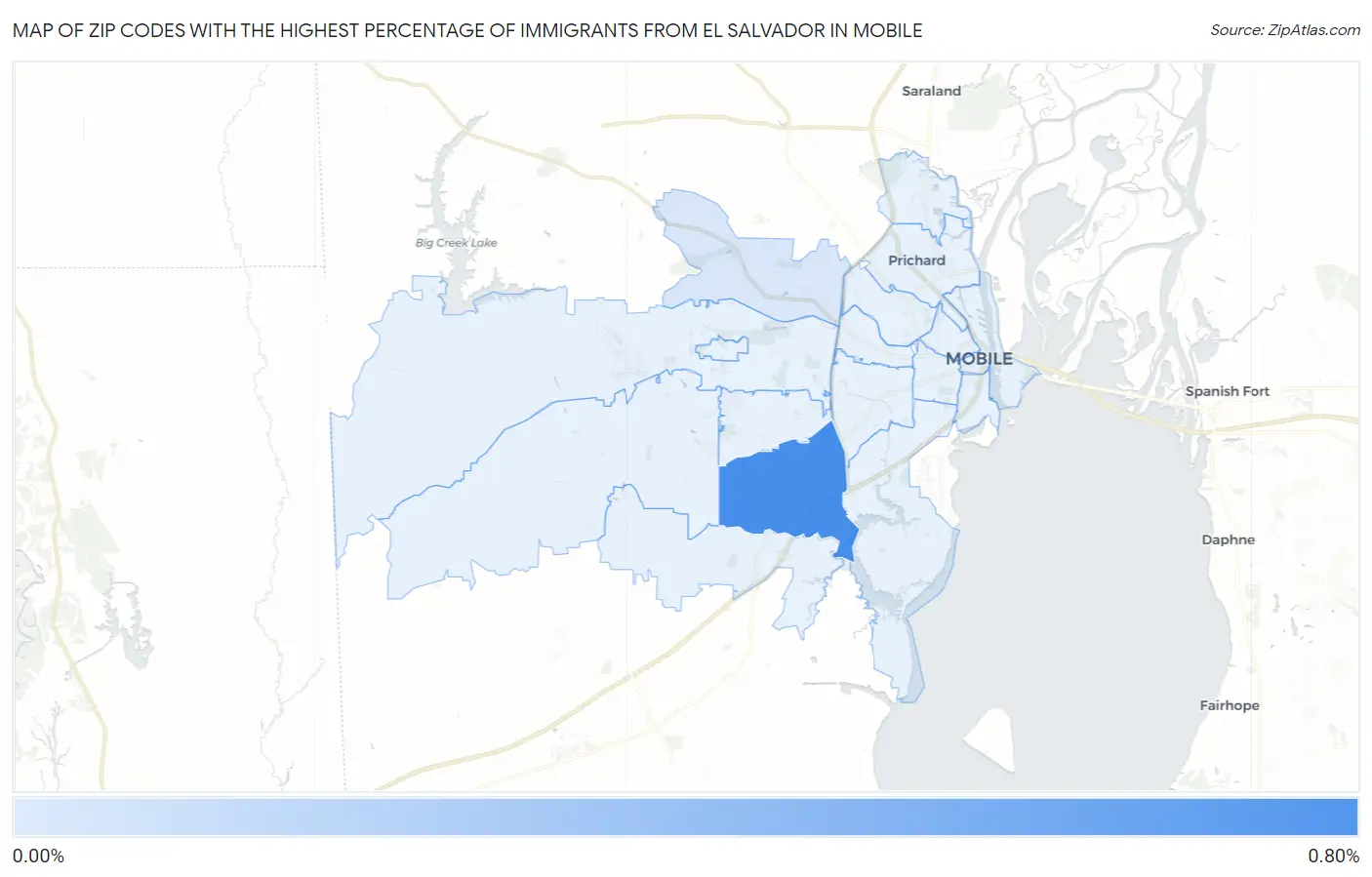 Zip Codes with the Highest Percentage of Immigrants from El Salvador in Mobile Map